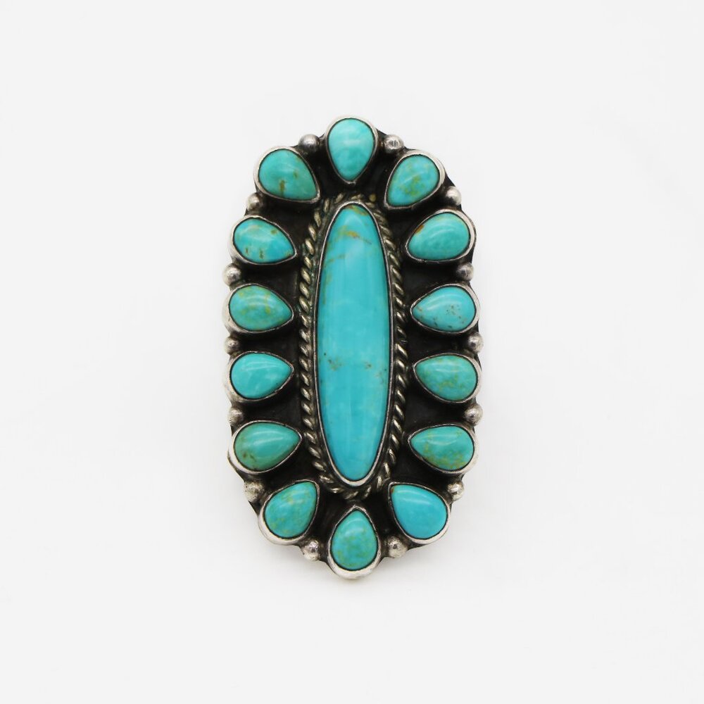 Native Vintage MCT Silver Turquoise Cluster Ring